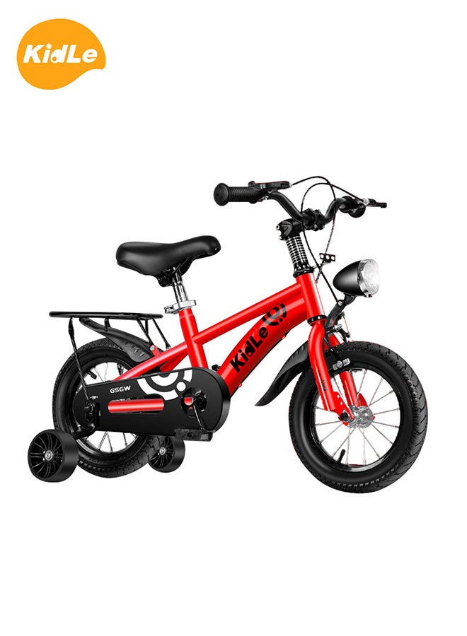 كيدل عجلات دراجة للأطفال مصنوعة من الفولاذ عالي الكربون مع عجلات مساعدة وامضة مع مصباح أمامي خلفي، دراجة مقاس 12-18 بوصة مناسبة للأطفال فوق سن 2-12 عامًا ومغامرات الركوب (أحمر) - Image 1