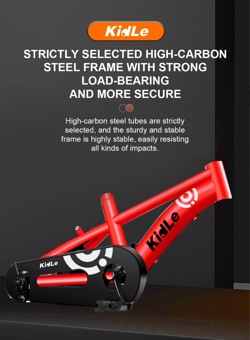 Kidle - Children's High Carbon Steel Bicycle Spoked Wheels Flashing Hummer Assist Wheels With Pillion Headlight 12-18Inch Bike Suitable For Babies Over 2-12 Years Old Riding Adventures（Red） 16inchinch - Image 1