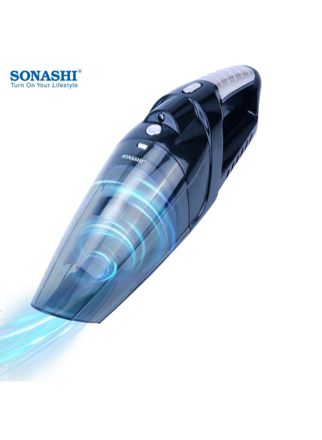 SONASHI Rechargeable Vacuum Cleaner Portable Design With Wet & Dry Functionality, With HEPA Filter And Easy Charging Slots, Continuous Working Of 22 Mins, Perfect Hoover For Home And Car 80 W SRVC-9037 Black 