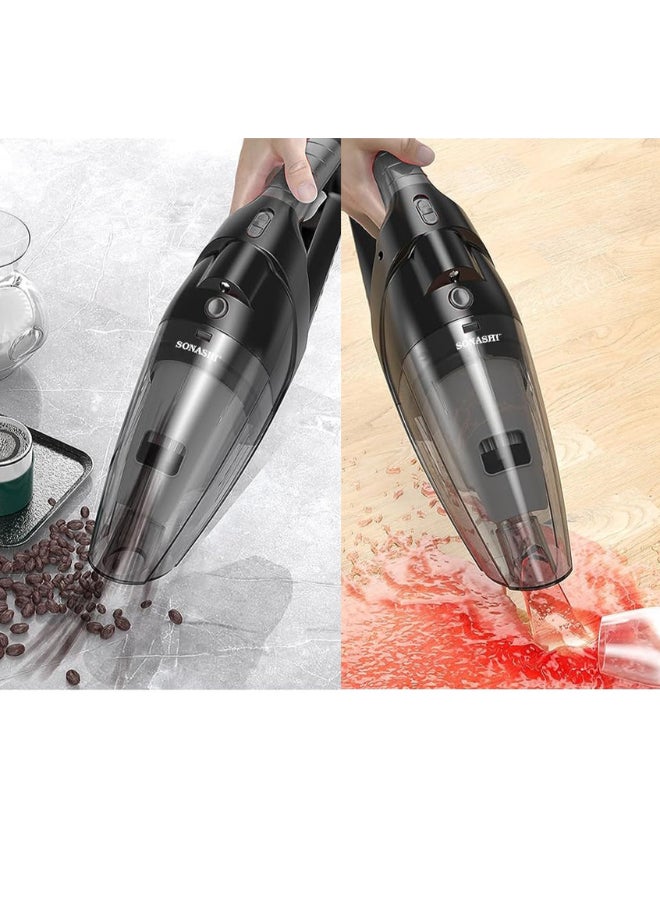SONASHI - Rechargeable Vacuum Cleaner Portable Design With Wet & Dry Functionality, With HEPA Filter And Easy Charging Slots, Continuous Working Of 22 Mins, Perfect Hoover For Home And Car 80 W SRVC-9037 Black - Image 1