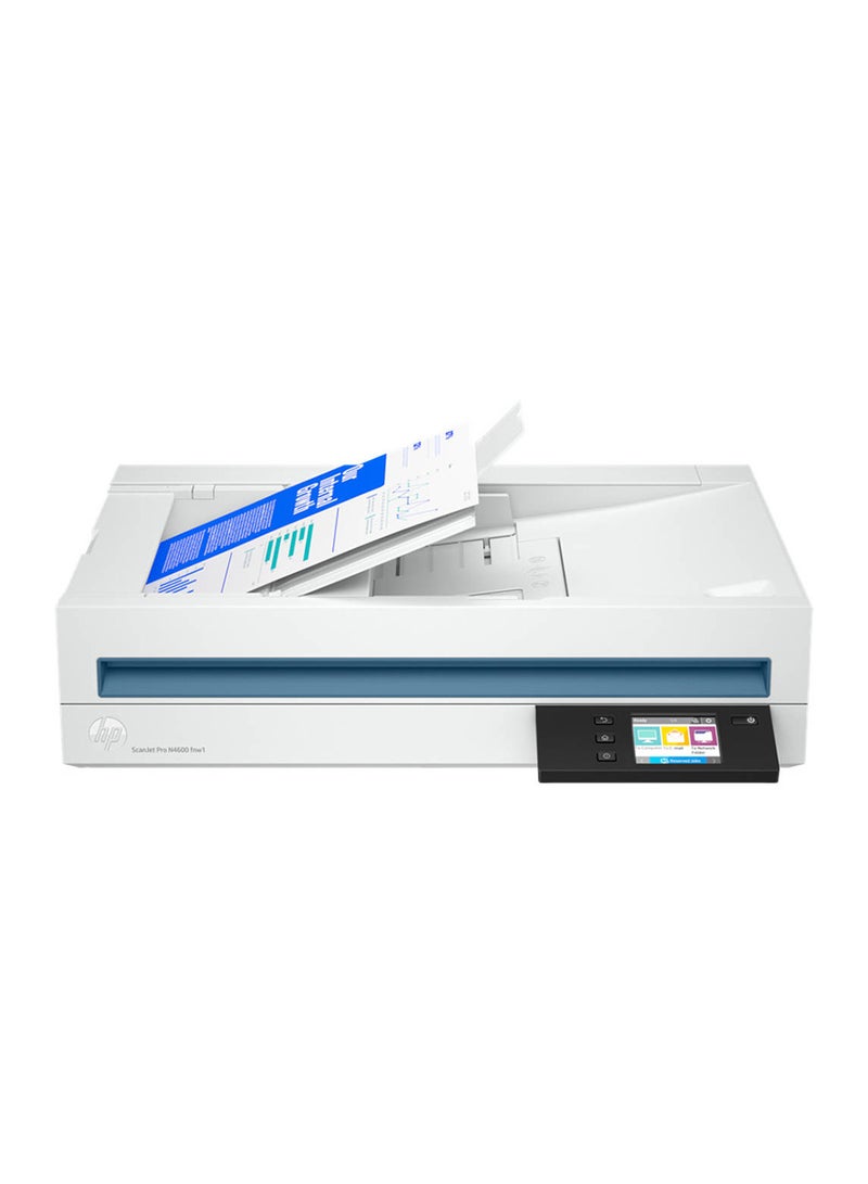 HP - ScanJet Pro N4600 FNW1 Flatbed Scanner, 600 dpi Scan Resolution, 100 Sheets Document Feeder Capacity, 6000 Pages Duty Cycle, Wi-Fi / USB / Ethernet Connectivity, 20G07A White - Image 1