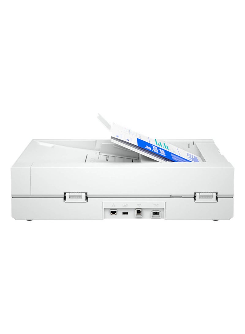 HP - ScanJet Pro N4600 FNW1 Flatbed Scanner, 600 dpi Scan Resolution, 100 Sheets Document Feeder Capacity, 6000 Pages Duty Cycle, Wi-Fi / USB / Ethernet Connectivity, 20G07A White - Image 1