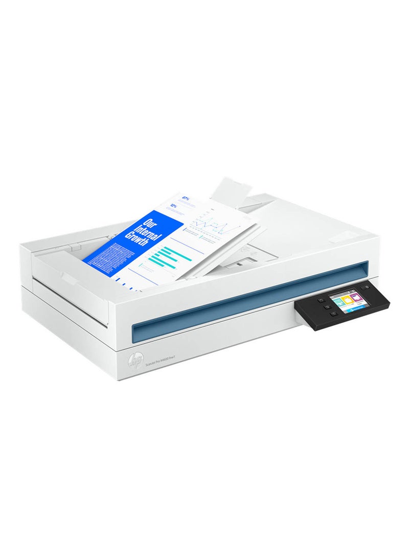 HP - ScanJet Pro N4600 FNW1 Flatbed Scanner, 600 dpi Scan Resolution, 100 Sheets Document Feeder Capacity, 6000 Pages Duty Cycle, Wi-Fi / USB / Ethernet Connectivity, 20G07A White - Image 1