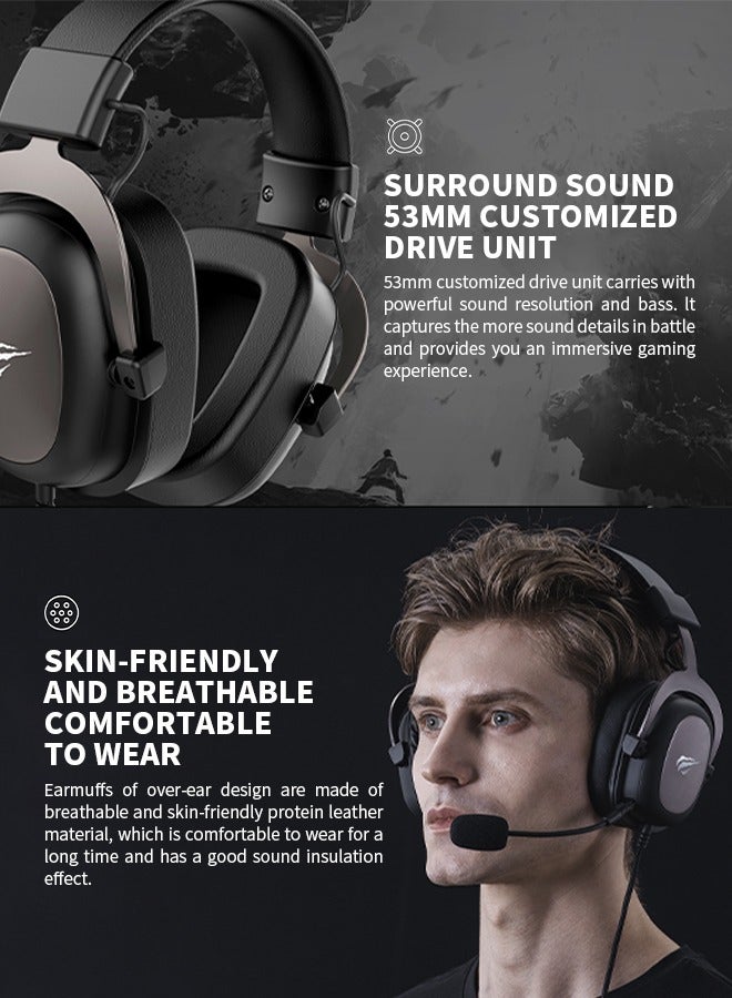 havit Headphones, Adjustable Headphones with Noise-Canceling Microphone, High-Fidelity Stereo Sound, 53mm Driver Unit, Wired 3.5mm Jack  - Image 3