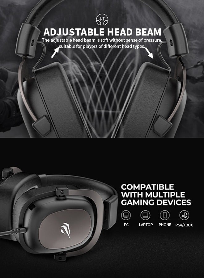 havit Headphones, Adjustable Headphones with Noise-Canceling Microphone, High-Fidelity Stereo Sound, 53mm Driver Unit, Wired 3.5mm Jack  - Image 4