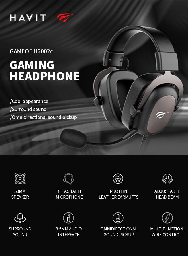 havit Headphones, Adjustable Headphones with Noise-Canceling Microphone, High-Fidelity Stereo Sound, 53mm Driver Unit, Wired 3.5mm Jack  - Image 2