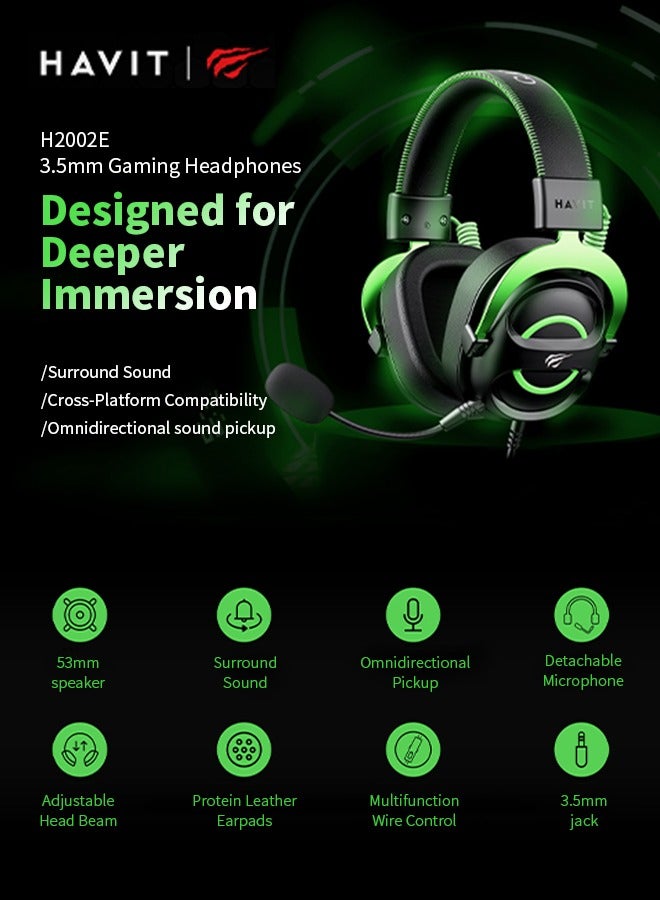havit Wired Gaming Headphones with Noise-Canceling Microphone, Adjustable Volume, 3.5mm Audio Cable Plug and Play, Suitable for PC, PS5, PS4, Xbox - Image 2