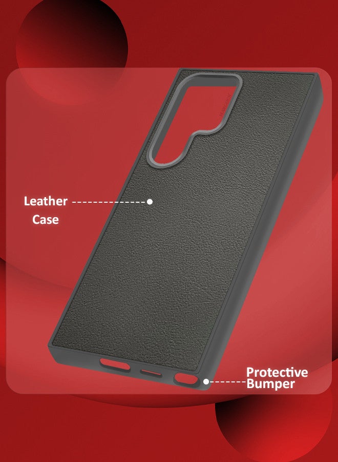 MARGOUN (for Samsung Galaxy S23 Ultra) Case Cover Leather Case with Lens Frame Shockproof Full Body Protective Cover Crimson - Image 2