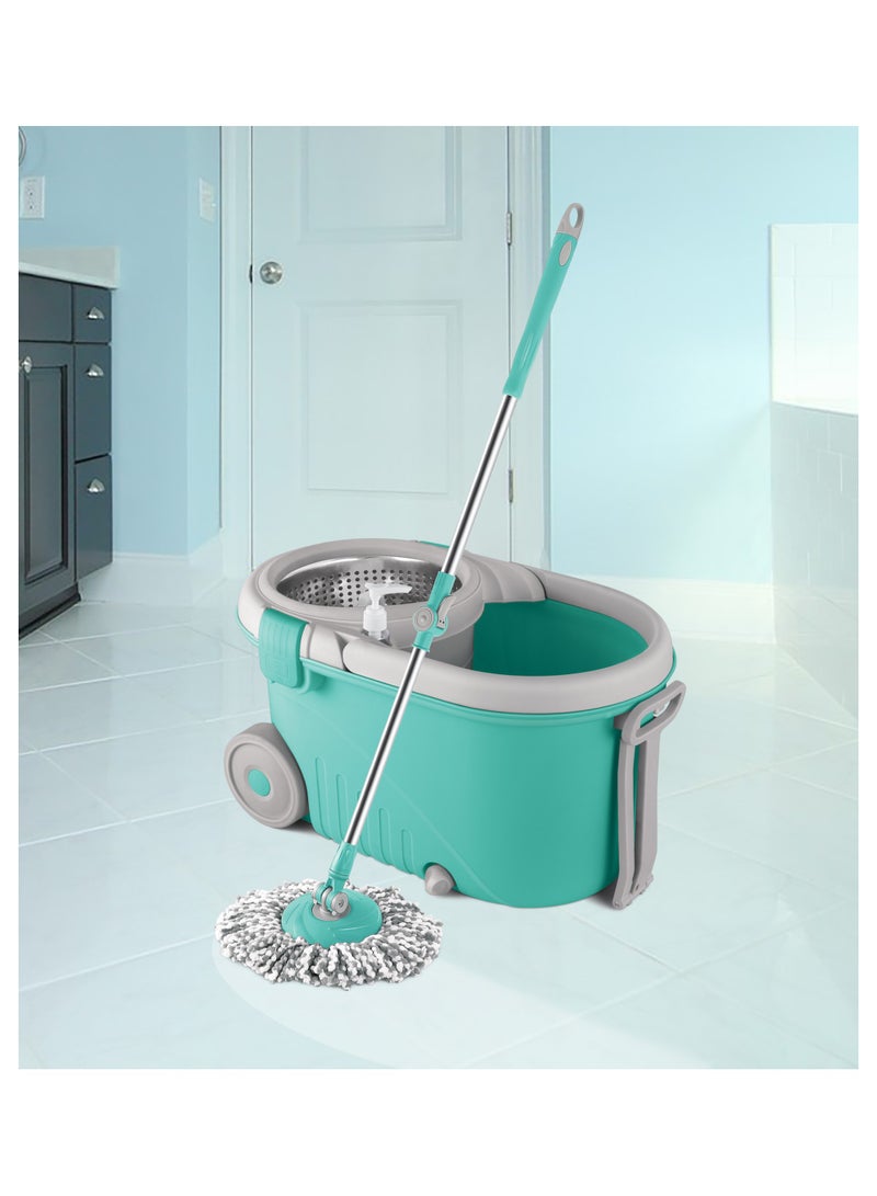 Spotzero by Milton Royale Spin Mop Bucket on Wheels, Extendable Handle | Liquid Dispenser| Steel Wringer| 360 Spinning Mop Bucket Floor Cleaning & Mopping System with 2 Microfiber Refills, Aqua Green Aqua Green - pnsku/N70095986V/45/_/1722153991/58b55ccb-1372-4240-ac46-8d54f5c5f6be