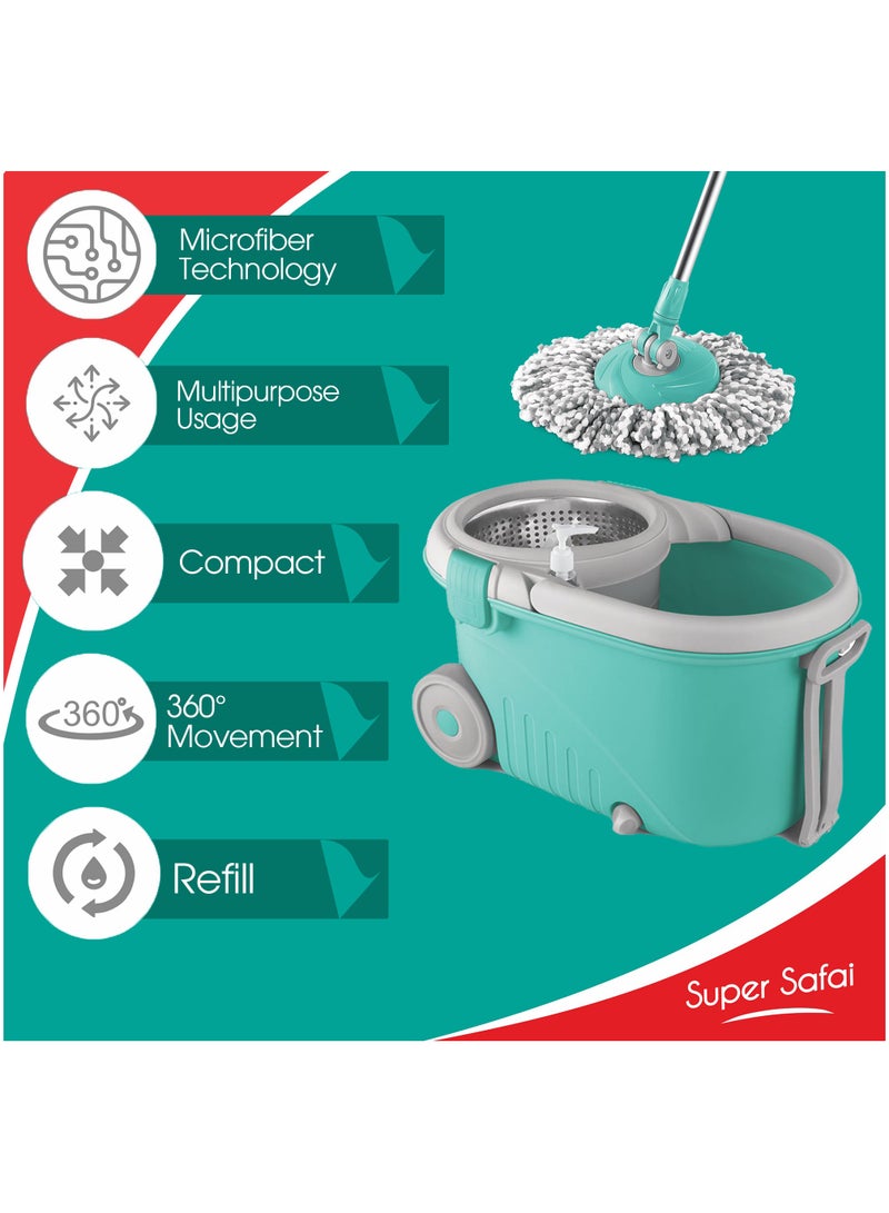 Spotzero by Milton Royale Spin Mop Bucket on Wheels, Extendable Handle | Liquid Dispenser| Steel Wringer| 360 Spinning Mop Bucket Floor Cleaning & Mopping System with 2 Microfiber Refills, Aqua Green Aqua Green - pnsku/N70095986V/45/_/1722153992/42c45b56-a1da-467f-abdc-a9d2d2e5e891