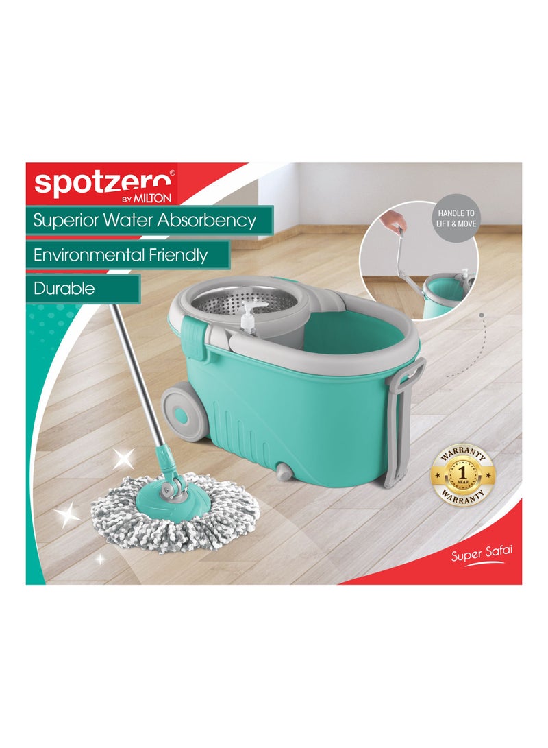 Spotzero by Milton Royale Spin Mop Bucket on Wheels, Extendable Handle | Liquid Dispenser| Steel Wringer| 360 Spinning Mop Bucket Floor Cleaning & Mopping System with 2 Microfiber Refills, Aqua Green Aqua Green - pnsku/N70095986V/45/_/1722153993/c8df7bd3-3e01-4238-8d38-33b76fc50bd7