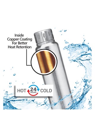 Milton Thermosteel Elfin 750, Vacuum Insulated Flask, 750 ml | 25 oz | 24 Hours Hot & Cold Water Bottle 18/8 Stainless Steel, Durable Body, BPA Free, Leak-Proof Simple Screw Lid | Silver Silver - view 2