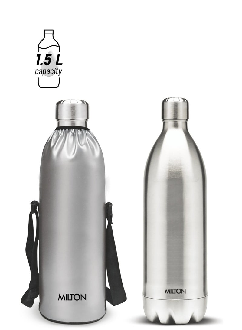 ميلتون Milton Thermosteel Duo DLX 1500, Double Walled Vacuum Insulated 1500 ml | 51 oz | 1.5 Ltr | 24 Hours Hot and Cold Bottle with Cover, 18/8 Stainless Steel, BPA Free, Food Grade, Leak-Proof | Silver Silver  - Image 1