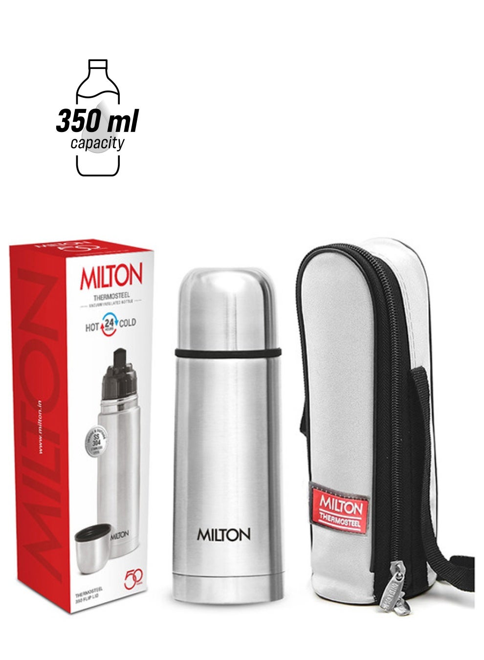 Milton 350ml Thermosteel Flask with Jacket, Keeps Drinks Hot and