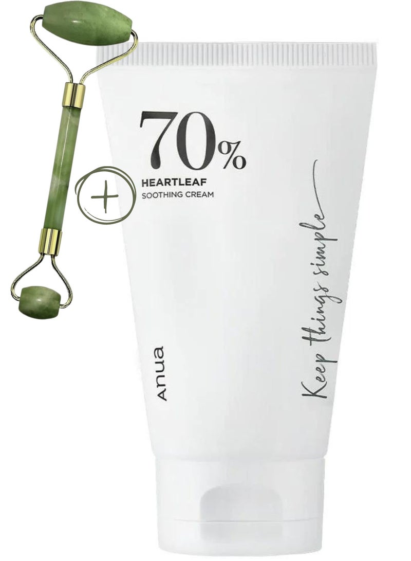Anua Heartleaf 70% Soothing Cream and Face Massager - Dermatologist-Tested Moisturizer with Natural Heartleaf Extract - Lightweight and Calming Formula for All Skin types - Intense Hydration 100ml  - Image 1