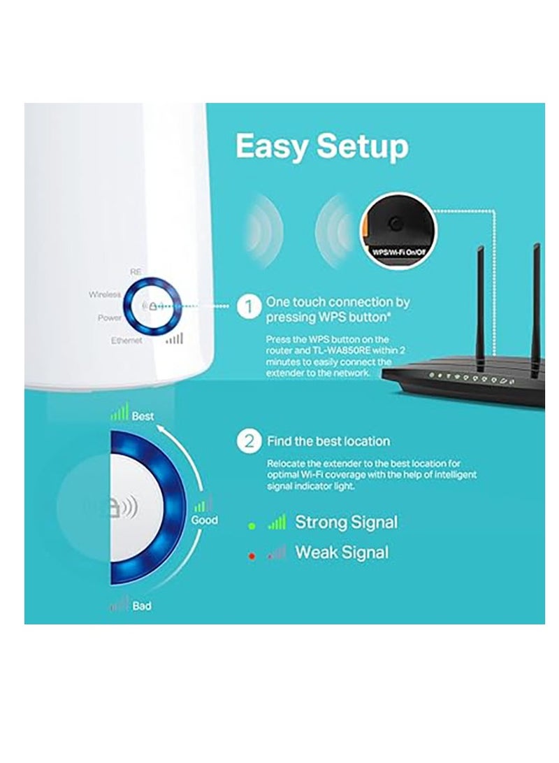 TP-LINK - Universal Wireless 300MbpsTL-WA850RE Wi-Fi Range Expand Extender Booster Frequency Signal Indicator Designed To Conveniently Home & Business White - Image 1