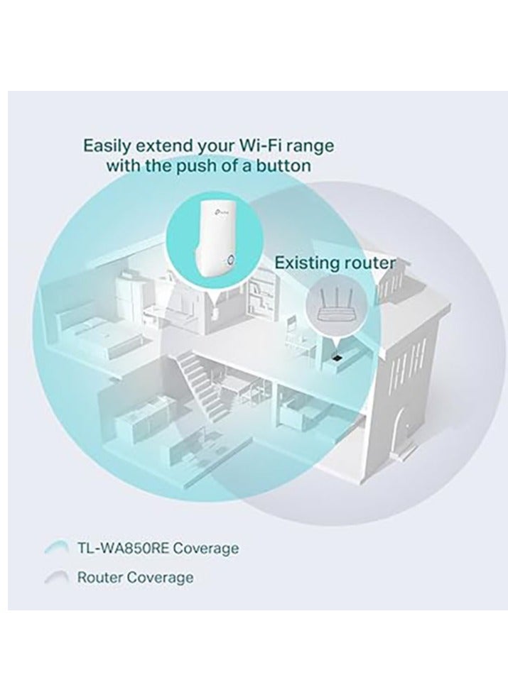 TP-LINK - Universal Wireless 300MbpsTL-WA850RE Wi-Fi Range Expand Extender Booster Frequency Signal Indicator Designed To Conveniently Home & Business White - Image 1