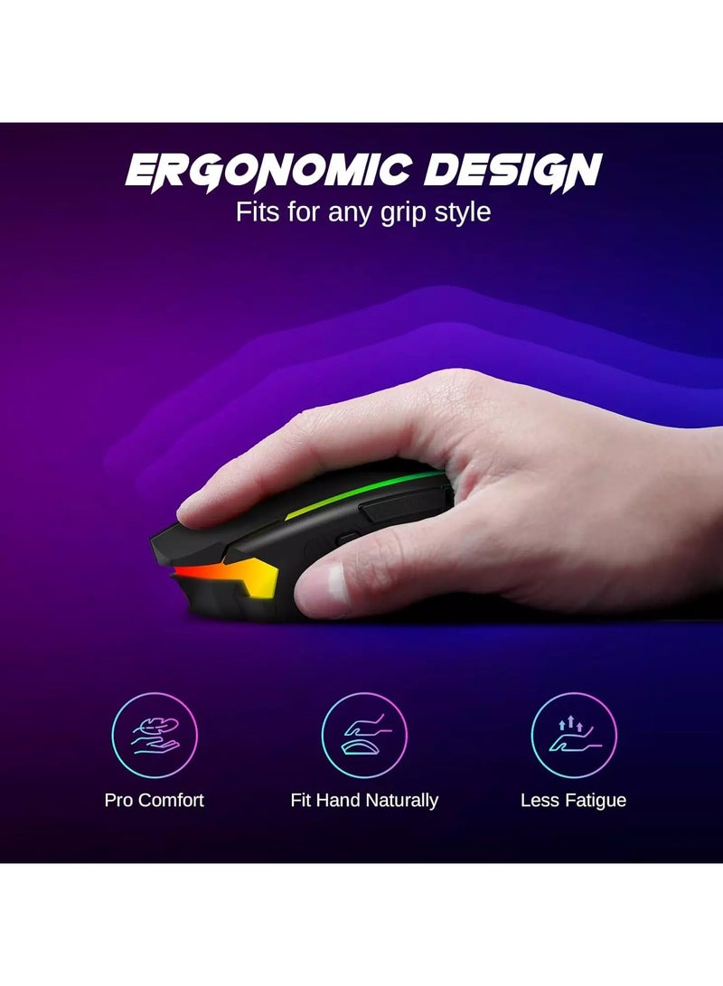 REDRAGON - M914 NIX RGB Tri-Mode 2.4G/USB-C/Bluetooth Rechargeable Gaming Mouse – 10,000 DPI - Image 1