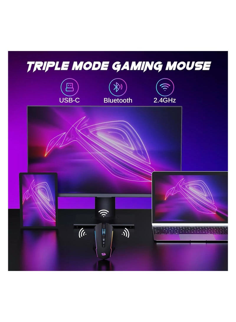 REDRAGON - M914 NIX RGB Tri-Mode 2.4G/USB-C/Bluetooth Rechargeable Gaming Mouse – 10,000 DPI - Image 1