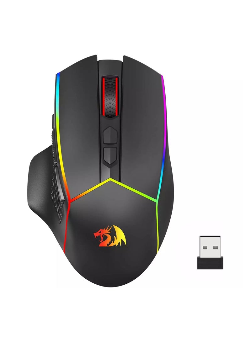 REDRAGON M814 AXE PRO RGB Tri-Mode 2.4G/USB-C/Bluetooth Rechargeable Gaming Mouse – 8,000 DPI (Black)  - Image 1