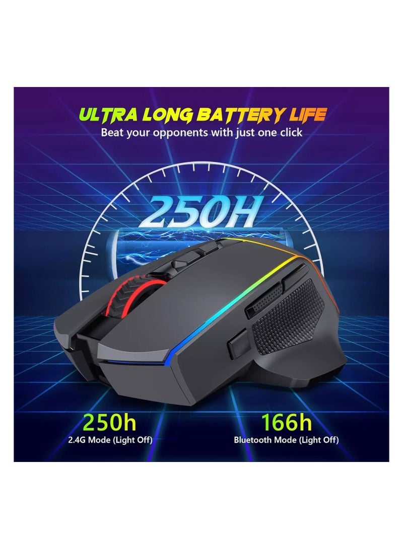 REDRAGON M814 AXE PRO RGB Tri-Mode 2.4G/USB-C/Bluetooth Rechargeable Gaming Mouse – 8,000 DPI (Black)  - Image 5