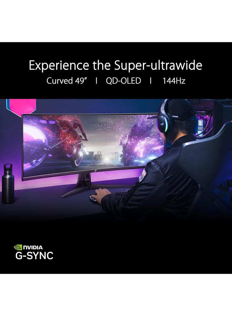 ASUS - 49 inch ROG Swift OLED PG49WCD gaming monitor (5120x1440) curved QD-OLED panel, 144 Hz, 0.03 ms, G-SYNC® compatible, custom heatsink, uniform brightness, ROG Smart KVM, 90 W Type-C, ASUS DisplayWidget Center Black - Image 1