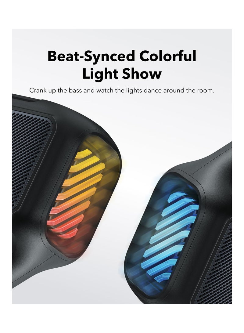 Soundcore Anker Boom 2 Bluetooth Speaker, Outdoor Speaker With 80W, Subwoofer, BassUp 2.0, 24H Playtime, IPX7 Waterproof, Floatable, RGB Lights, Custom EQ, USB-C, Portable For Camping, Beach, Garden Black - Image 4