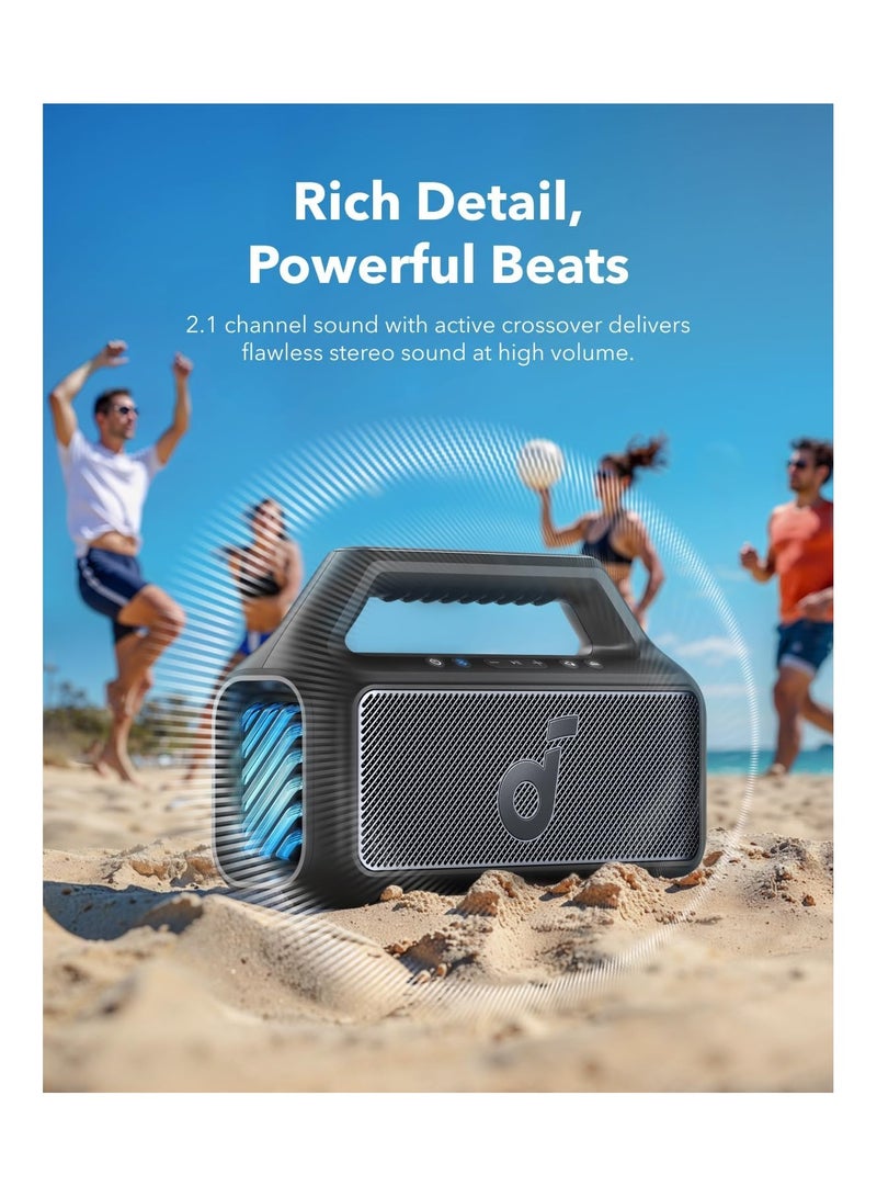 Soundcore Anker Boom 2 Bluetooth Speaker, Outdoor Speaker With 80W, Subwoofer, BassUp 2.0, 24H Playtime, IPX7 Waterproof, Floatable, RGB Lights, Custom EQ, USB-C, Portable For Camping, Beach, Garden Black - Image 3