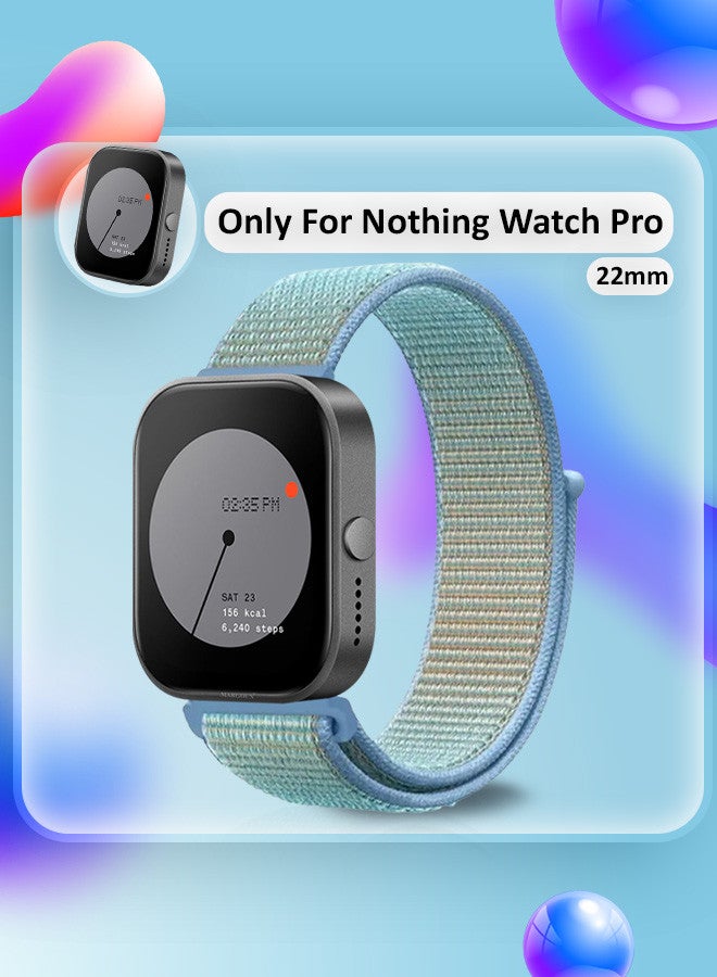 (Nothing Watch Pro 22mm) Nylon Strap,Quick Release Bands for Women Men Sport Wristband Strap Light Blue/White