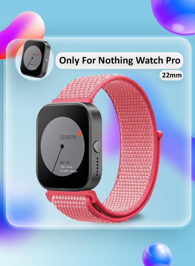 (Nothing Watch Pro 22mm) Nylon Strap,Quick Release Bands for Women Men Sport Wristband Strap Pink