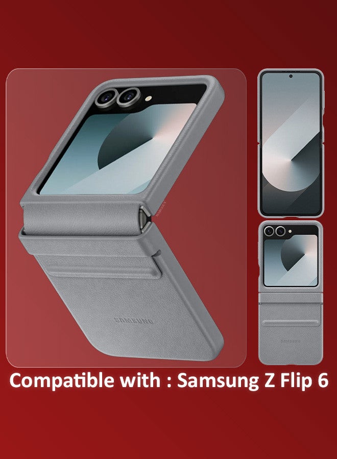 MARGOUN (for Samsung Galaxy Z Flip 6) Cover Flap Leather Case with Hinge Protection Shockproof Cover Case Grey - Image 5