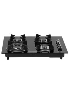 Built-In Glass Gas Hob Four Burner with FFD|  Heavy Cast Iron Pan Support |  Auto Impulse Ignition with BS Plug | 8mm Tempered Glass Pane l GGC31050FFD Black