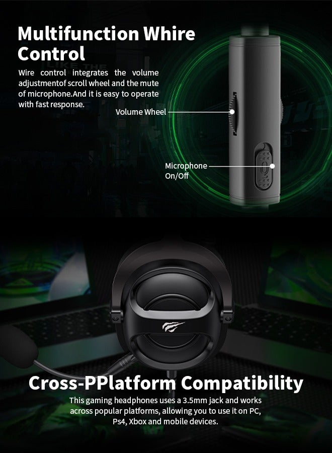 havit Gaming Headphones, Wired Headset, Detachable 360° Pickup Microphone, Retractable and Adjustable Headband, Compatible with PC, PS4/3, Xbox One, Switch  - Image 5