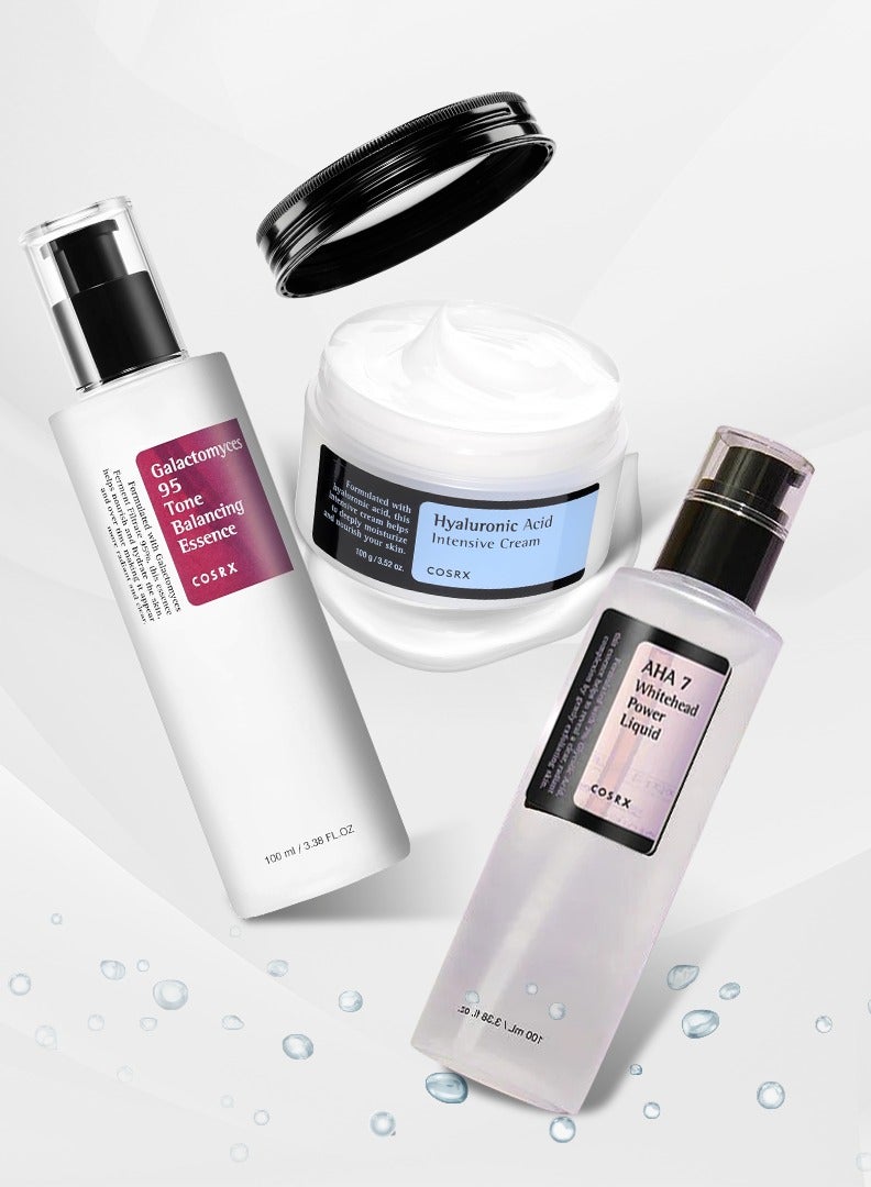 سائل قوة AHA 7 للبياض (100 مل) + جوهر توازن اللون من كوسركس غالاكتوميسيس 95 (100 مل) + كريم حمض الهيالورونيك المكثف من كوسركس (100 مل) - Image 1