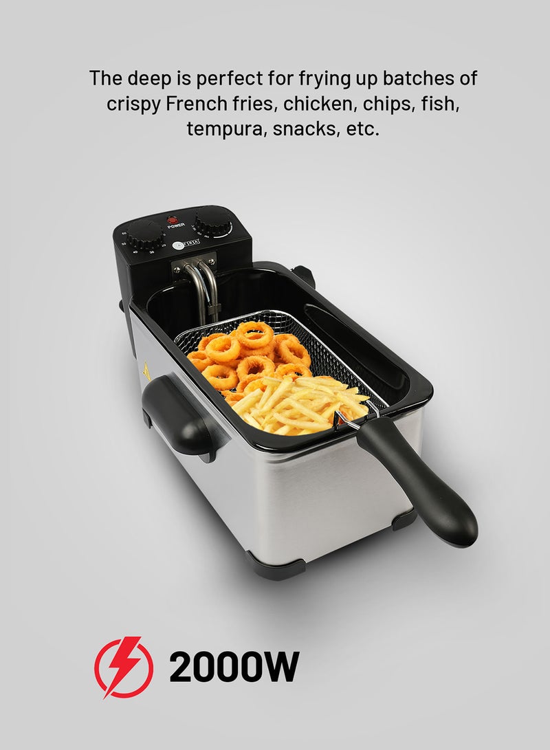 AFRA - Deep Fryer 3L Stainless Steel Housing|Easy Clean Enamel Inner Pot|Temperature Control|Auto Shut-Off With Viewing Window | 2 Years Warranty 3 L 2000 W AF-2000DFSS Black - Image 1