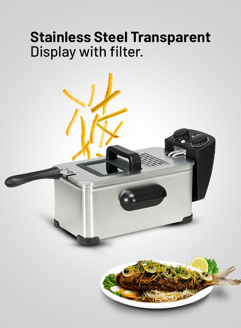 AFRA - Deep Fryer 3L Stainless Steel Housing|Easy Clean Enamel Inner Pot|Temperature Control|Auto Shut-Off With Viewing Window | 2 Years Warranty 3 L 2000 W AF-2000DFSS Black - Image 1
