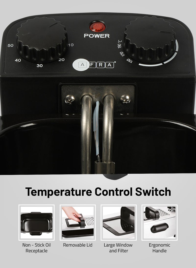 AFRA - Deep Fryer 3L Stainless Steel Housing|Easy Clean Enamel Inner Pot|Temperature Control|Auto Shut-Off With Viewing Window | 2 Years Warranty 3 L 2000 W AF-2000DFSS Black - Image 1