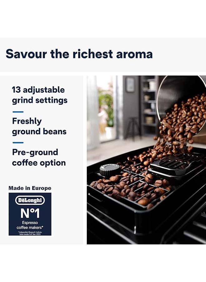 ديلونجي Magnifica Start Fully Automatic Coffee Machine One-touch Cappuccino Maker With Lattecrema Hot Technology 13 Grind Settings Compact Design Soft Touch Panel 1.8 L 1450 W ECAM220.60.B Black - Image 4