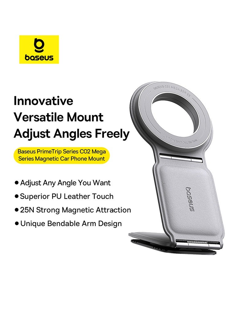 MagSafe Car Mount for Car Dashboard and Tesla Screen – Foldable Magnetic Phone Holder with Premium Metal and Leather Design – 360° Rotation, Strong Magnets for Secure Grip – Compatible with iPhone 16, 15, 14, 13, 12 Pro Max, Samsung Galaxy S25, S24, S23 – Universal Car Phone Holder for All Smartphones Grey