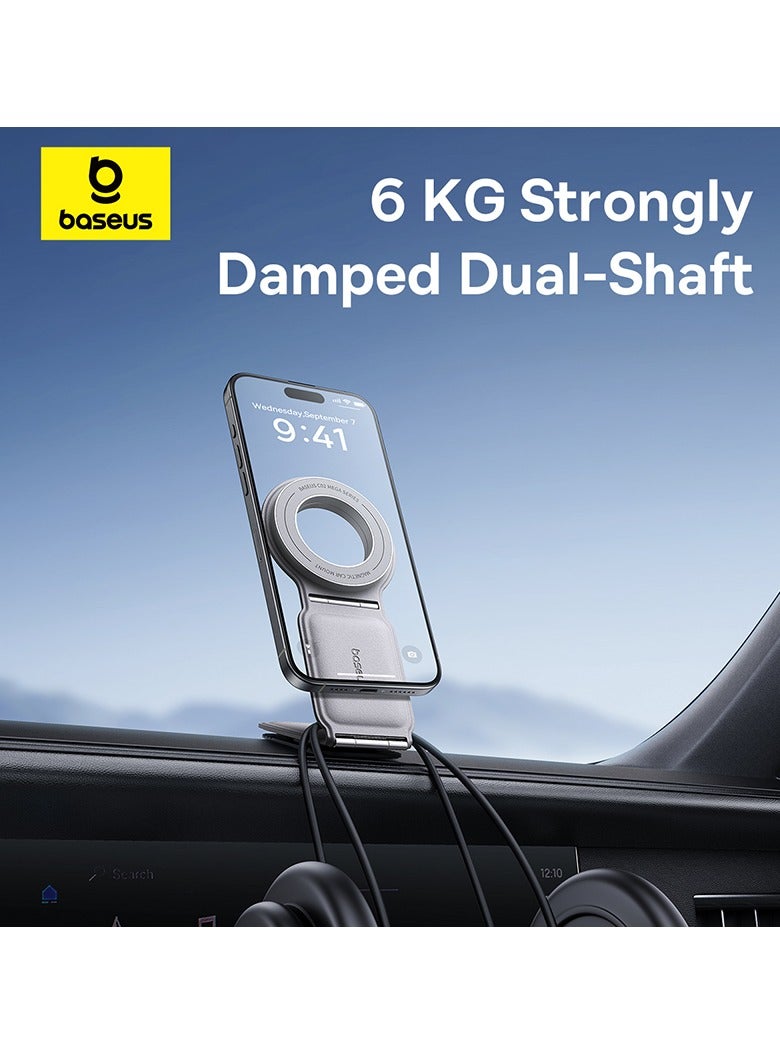 Baseus MagSafe Car Mount for Car Dashboard and Tesla Screen – Foldable Magnetic Phone Holder with Premium Metal and Leather Design – 360° Rotation, Strong Magnets for Secure Grip – Compatible with iPhone 16, 15, 14, 13, 12 Pro Max, Samsung Galaxy S25, S24, S23 – Universal Car Phone Holder for All Smartphones Grey  - Image 4