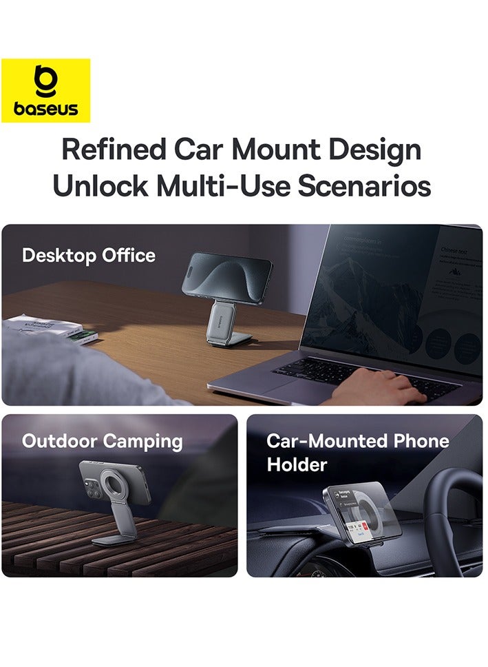 Baseus MagSafe Car Mount for Car Dashboard and Tesla Screen – Foldable Magnetic Phone Holder with Premium Metal and Leather Design – 360° Rotation, Strong Magnets for Secure Grip – Compatible with iPhone 16, 15, 14, 13, 12 Pro Max, Samsung Galaxy S25, S24, S23 – Universal Car Phone Holder for All Smartphones Grey  - Image 5