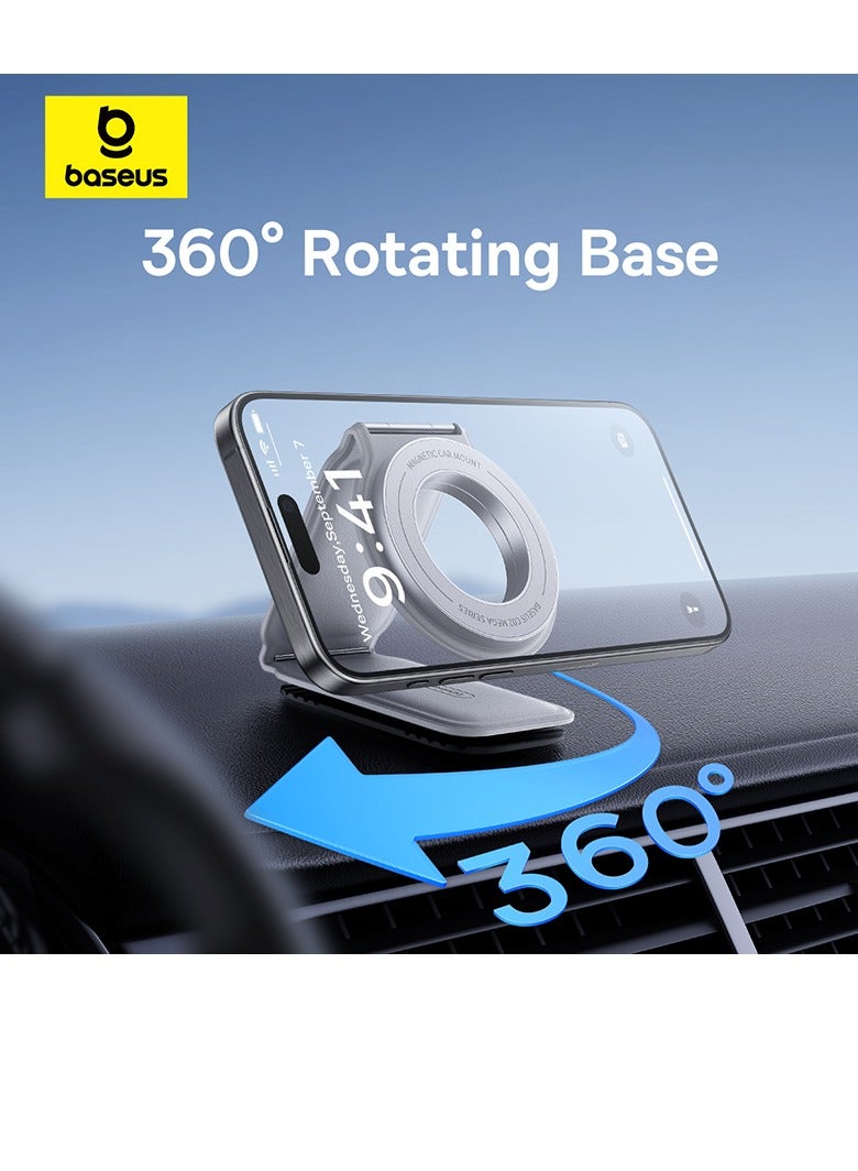 Baseus MagSafe Car Mount for Car Dashboard and Tesla Screen – Foldable Magnetic Phone Holder with Premium Metal and Leather Design – 360° Rotation, Strong Magnets for Secure Grip – Compatible with iPhone 16, 15, 14, 13, 12 Pro Max, Samsung Galaxy S25, S24, S23 – Universal Car Phone Holder for All Smartphones Grey  - Image 3