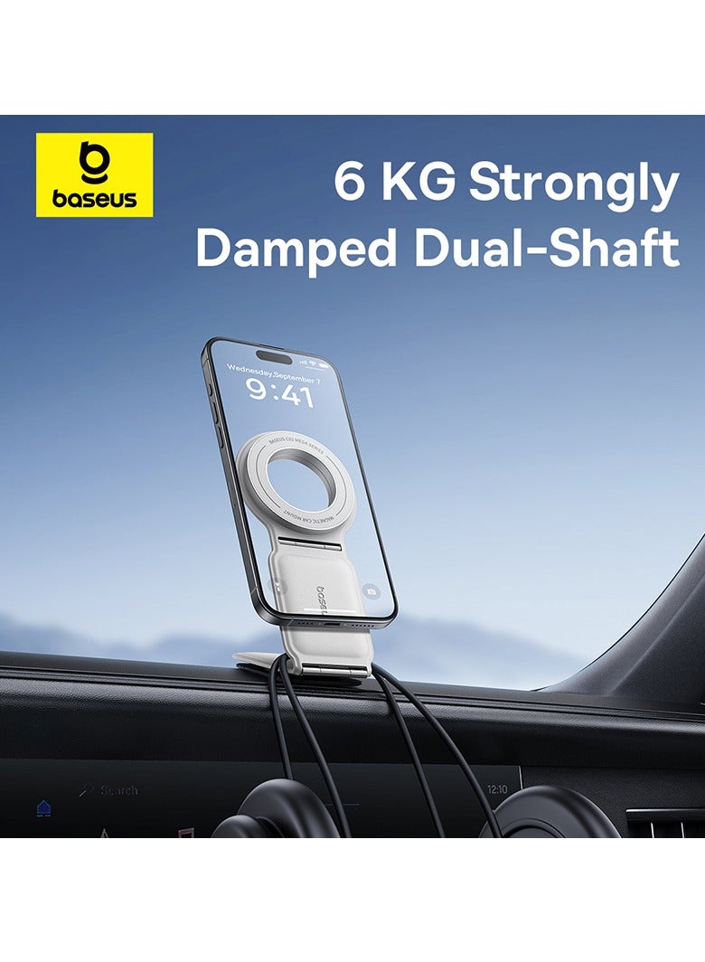 Baseus MagSafe Car Mount for Car Dashboard and Tesla Screen – Foldable Magnetic Phone Holder with Premium Metal and Leather Design – 360° Rotation, Strong Magnets for Secure Grip – Compatible with iPhone 16, 15, 14, 13, 12 Pro Max, Samsung Galaxy S25, S24, S23 – Universal Car Phone Holder for All Smartphones White/Grey  - Image 4