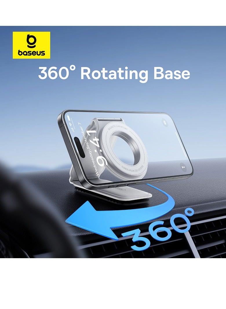 Baseus MagSafe Car Mount for Car Dashboard and Tesla Screen – Foldable Magnetic Phone Holder with Premium Metal and Leather Design – 360° Rotation, Strong Magnets for Secure Grip – Compatible with iPhone 16, 15, 14, 13, 12 Pro Max, Samsung Galaxy S25, S24, S23 – Universal Car Phone Holder for All Smartphones White/Grey  - Image 3