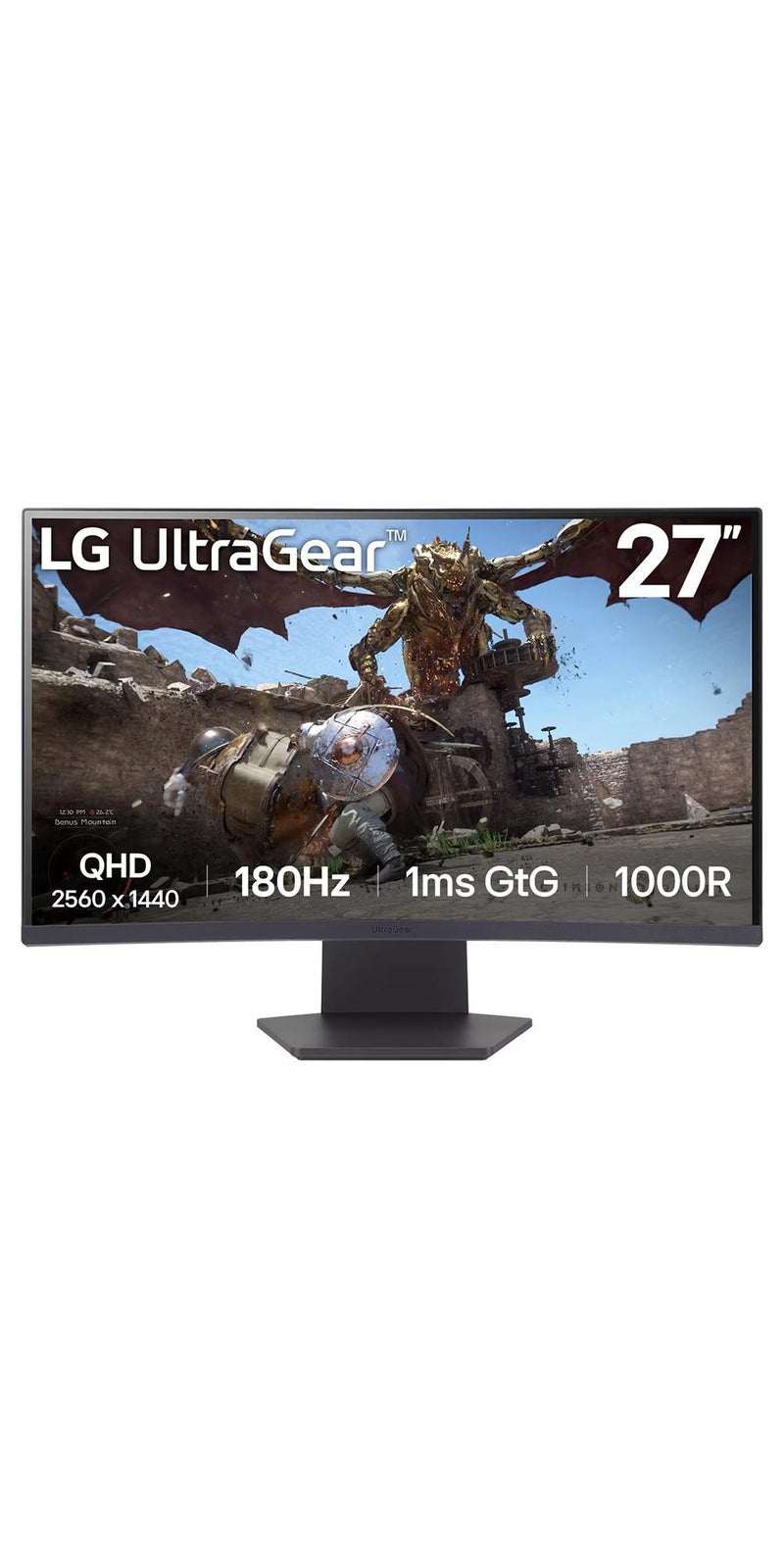 LG 27 inch UltraGear QHD 1000R Curved Gaming Monitor, 180Hz Refresh Rate, 1ms Response Time, AMD FreeSync, HDR10, Up to sRGB 99%, 3-side Virtually Borderless Design | 27GS60QC-B Black - Image 1
