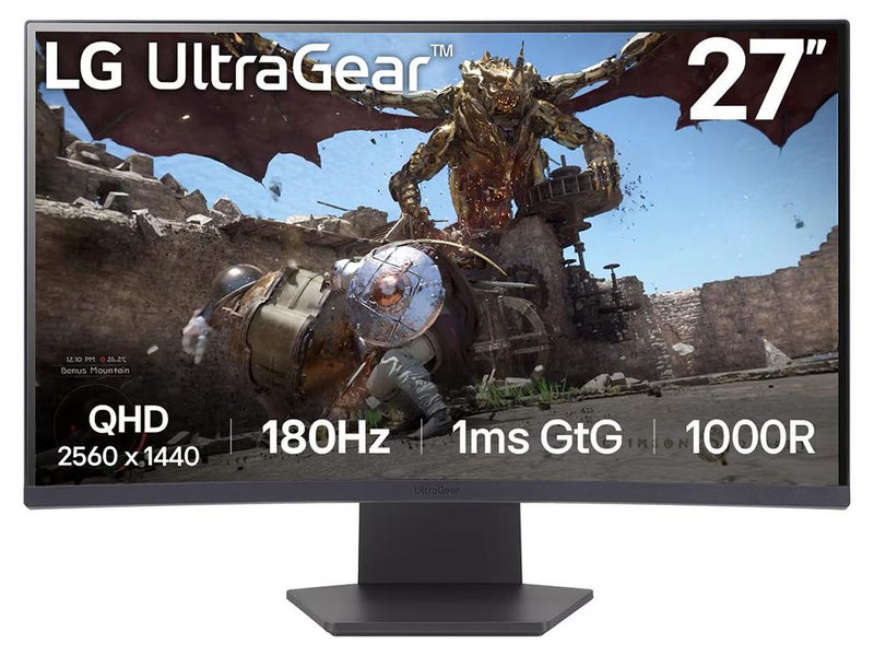 LG 27 inch UltraGear QHD 1000R Curved Gaming Monitor, 180Hz Refresh Rate, 1ms Response Time, AMD FreeSync, HDR10, Up to sRGB 99%, 3-side Virtually Borderless Design | 27GS60QC-B Black - Image 1