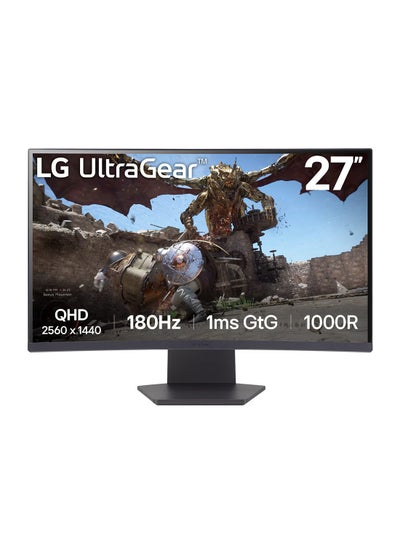 LG 27 inch UltraGear QHD 1000R Curved Gaming Monitor, 180Hz Refresh Rate, 1ms Response Time, AMD FreeSync, HDR10, Up to sRGB 99%, 3-side Virtually Borderless Design | 27GS60QC-B Black