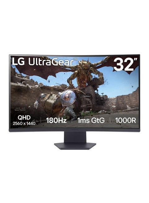 32 inch UltraGear QHD 1000R Curved Gaming Monitor, 180Hz Refresh Rate, 1ms Response Time, AMD FreeSync, HDR10, Up to sRGB 99%, 3-side Virtually Borderless Design | 32GS60QC-B Black