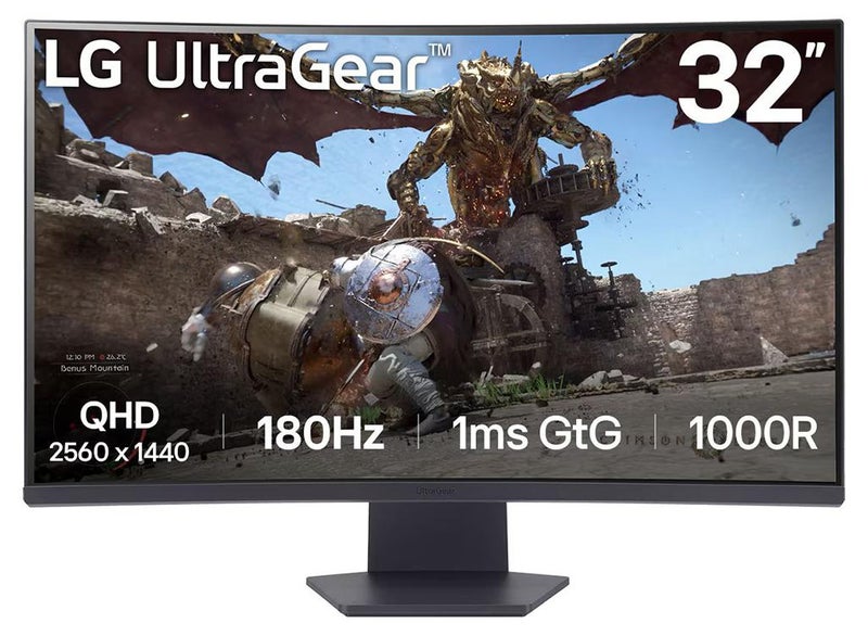 LG 32 inch UltraGear QHD 1000R Curved Gaming Monitor, 180Hz Refresh Rate, 1ms Response Time, AMD FreeSync, HDR10, Up to sRGB 99%, 3-side Virtually Borderless Design | 32GS60QC-B Black - Image 1