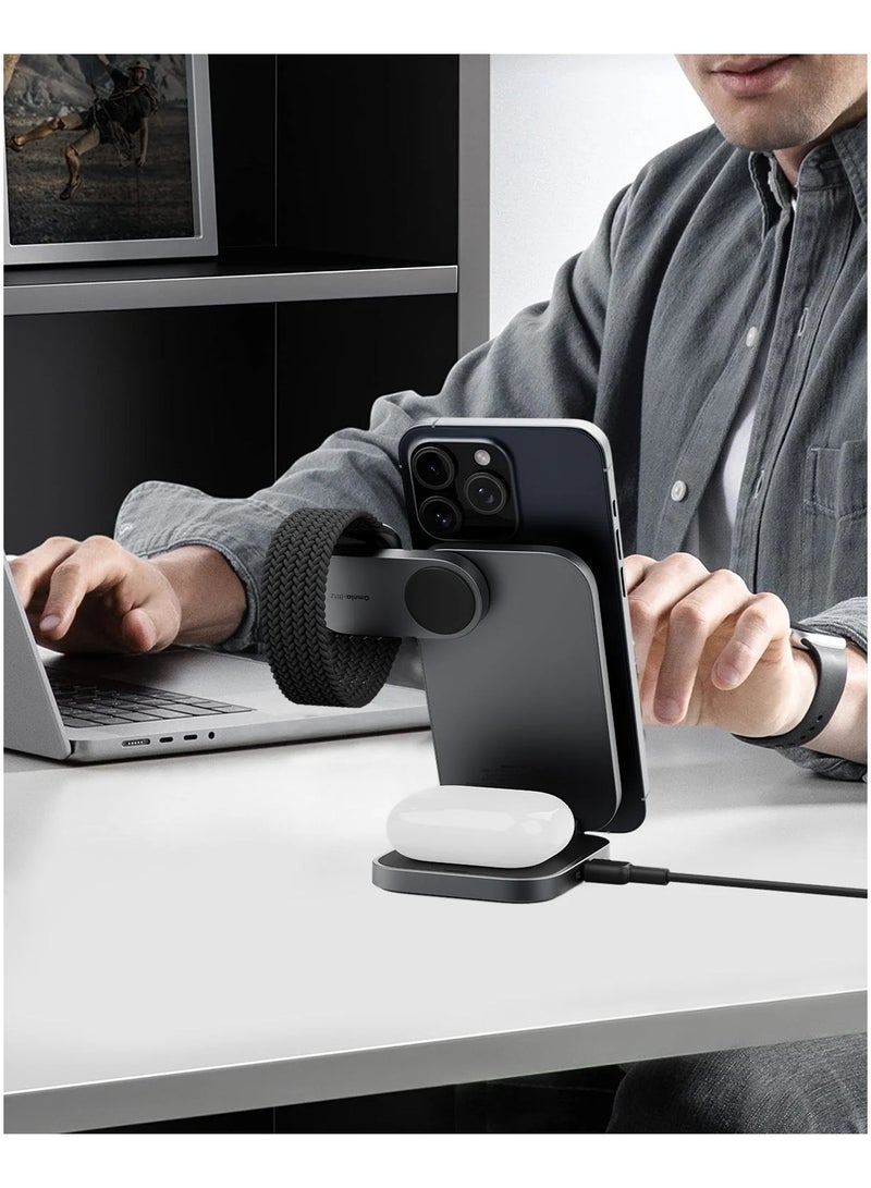 Aukey - LC-MC312 MagFusion Z Qi2 3-in-1 Foldable Magnetic Fast Wireless Charging Station Grey - Image 1